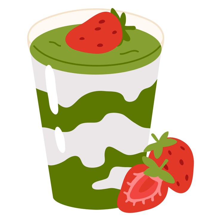 ilustracja słodkie doodle azjatyckie jedzenie matcha tiramisu do druku, projekt, kartkę z życzeniami, naklejkę, ico