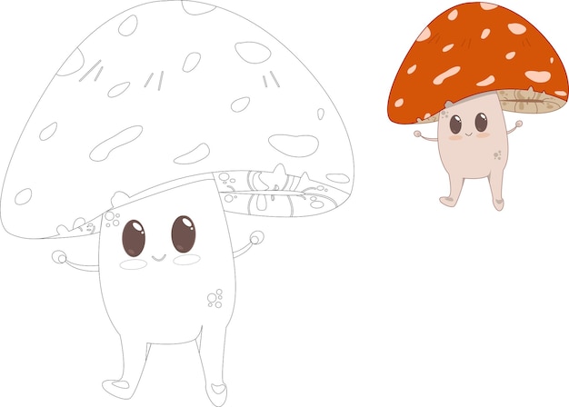 Ilustracja Słodkiego Grzyba Kolorowania Muchomora Dla Dzieci Kreskówkisute Mushroom