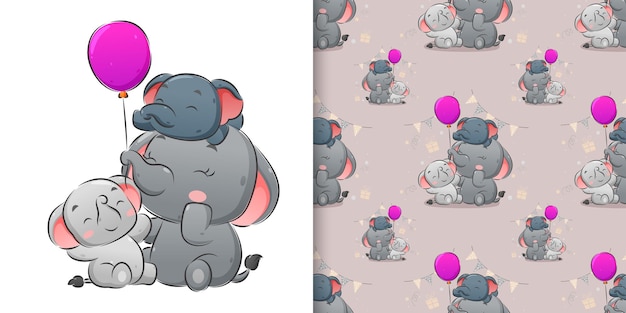 Ilustracja Słonia Rodzinnego Grającego W Kolorowe Balony