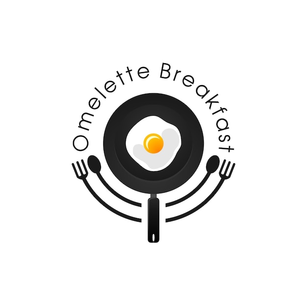 Plik wektorowy ilustracja smażenia jajka na czarnej patelni, projekt logo dla restauracji z omletami