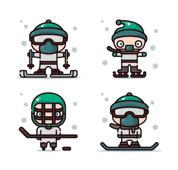Ilustracja Sportów Zimowych, W Tym Narty, łyżwy, Hokej Na Lodzie I Snowboard.