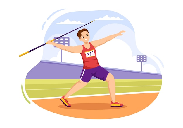 Plik wektorowy ilustracja sportowca rzucającego oszczepem za pomocą narzędzia w kształcie długiej lancy do rzucania w sporcie