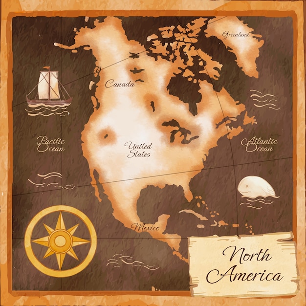 Ilustracja Starej Mapy Ameryki W Akwarelach