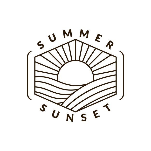 Plik wektorowy ilustracja sunset beach monoline lub wektor stylu line art