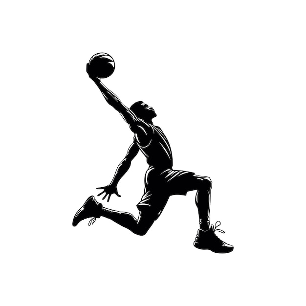 ilustracja sylwetki koszykarza wykonującego slam dunk