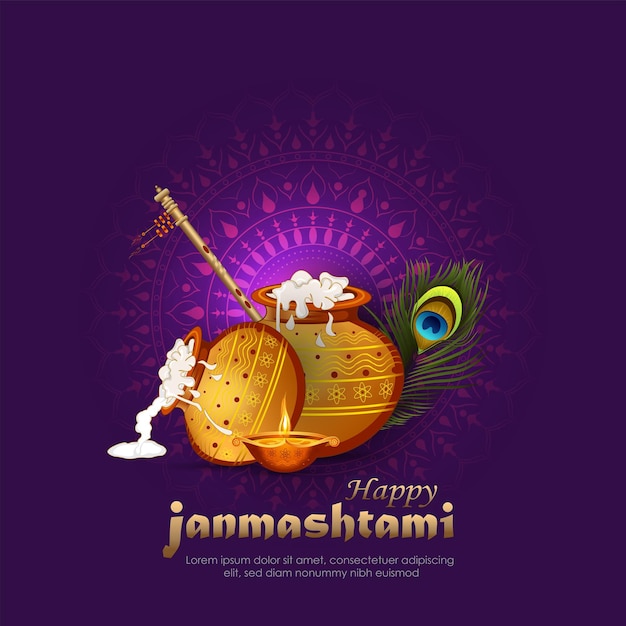 Ilustracja Szczęśliwego Janmashtami. Pan Kryszna