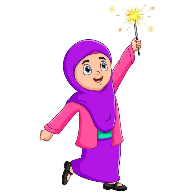 Ilustracja Szczęśliwej Muzułmanki Grającej Fajerwerki
