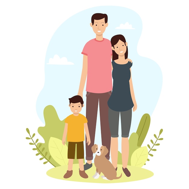 Ilustracja Szczęśliwej Rodziny W Parku Miejskim. Międzynarodowy Dzień Ilustracji Rodziny