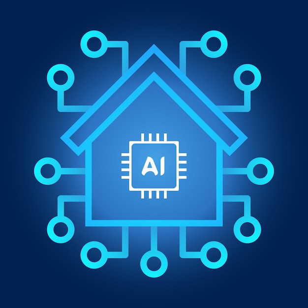 Plik wektorowy ilustracja sztucznej inteligencji inteligentnego domu z ikoną domu i futurystyczną koncepcją stylu technologii