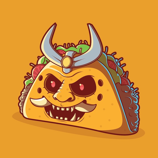 Ilustracja Taco Samurai. Fast Food, Dostawa, Zabawny Projekt.