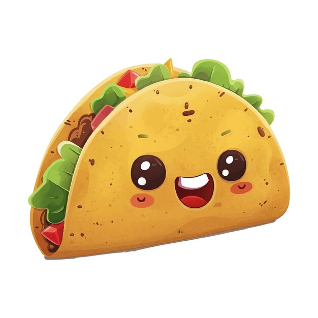 Ilustracja Taco Vector Z Uroczą Uśmiechniętą Twarzą Na Białym Tle