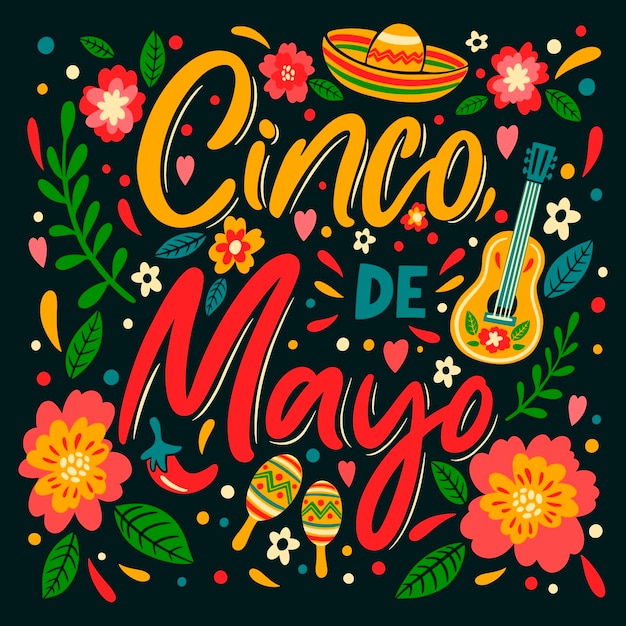 Plik wektorowy ilustracja tekstu flat cinco de mayo