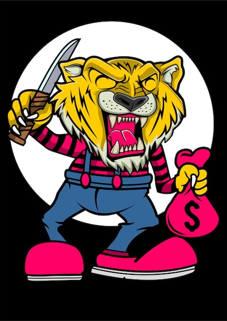 Plik wektorowy ilustracja tiger robber w wyciągnąć rękę