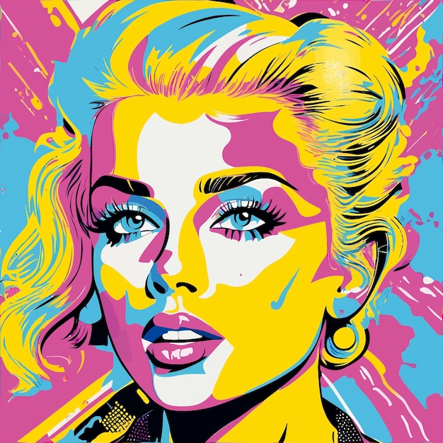 Plik wektorowy ilustracja twarz kobiety kolorowy pop-art deco