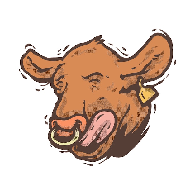 Plik wektorowy ilustracja twarz krowy ręcznie rysowana technika fullcolor