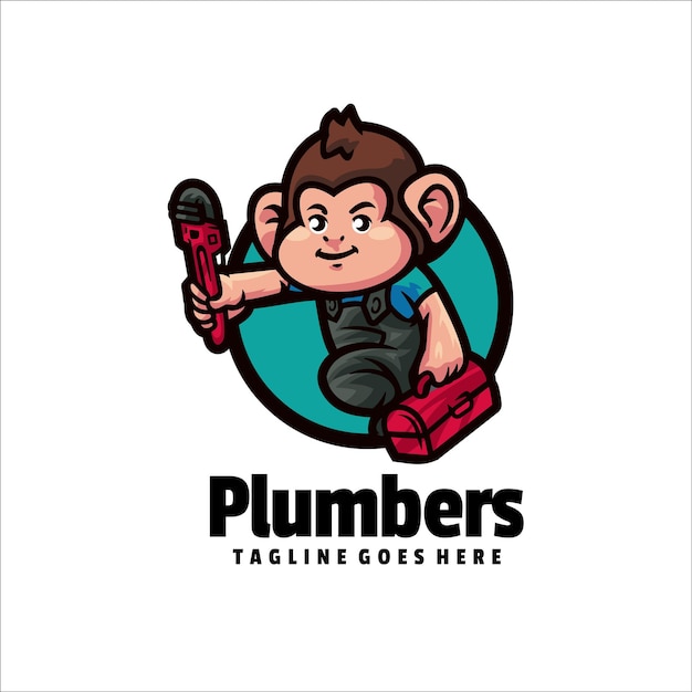 Plik wektorowy ilustracja vector plumber monkey mascot logo kreskówki projekt