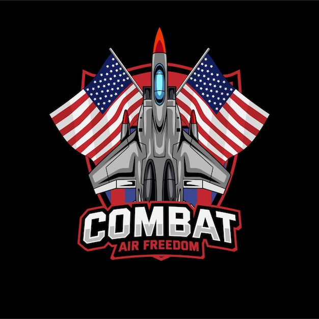 Ilustracja Vectoration Air Jet Z Widoku Górnego Z Tekstem Combat Air Freedom Logo Esport