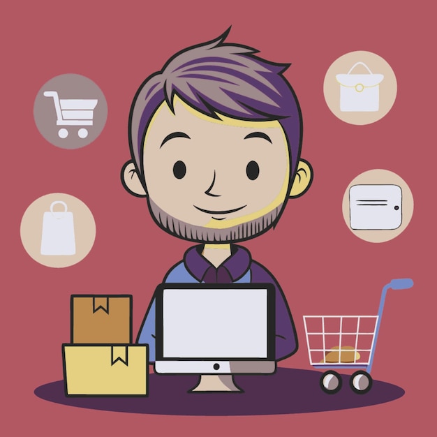 Ilustracja w stylu płaskiego wektora z elementami projektowania e-commerce