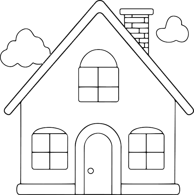 Ilustracja wektora domu Czarno-biały zarys Dom kolorowanka lub strona dla dzieci