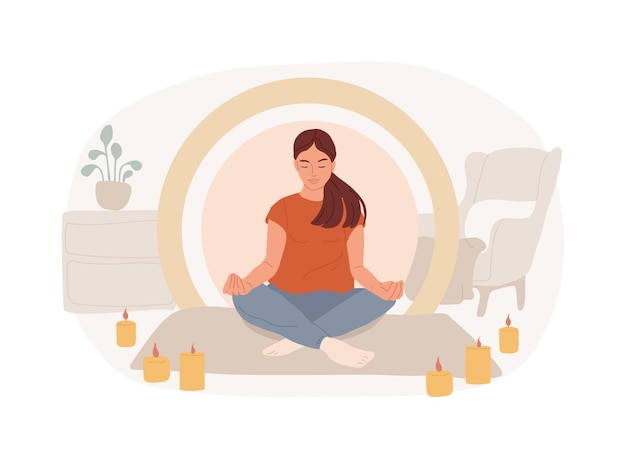 Plik wektorowy ilustracja wektora izolowanego pojęcia uważności uważna medytacja spokój umysłowy i samoświadomość skupianie się i uwalnianie stresu niepokój alternatywna koncepcja wektora leczenia domowego