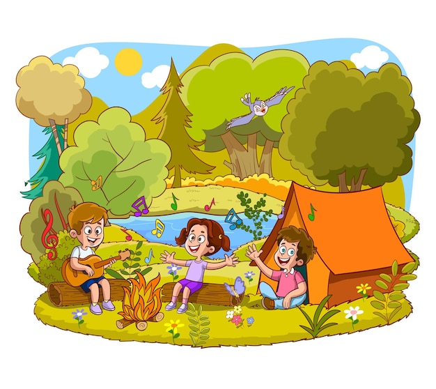 Plik wektorowy ilustracja wektora obozu letniego dla dzieci