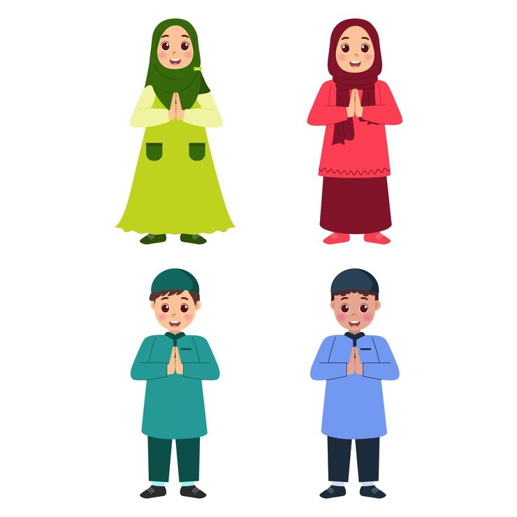 Wektor ilustracja wektora słodkie muzułmańskie dzieci ramadan w stylu kreskówki płaskiego projektu