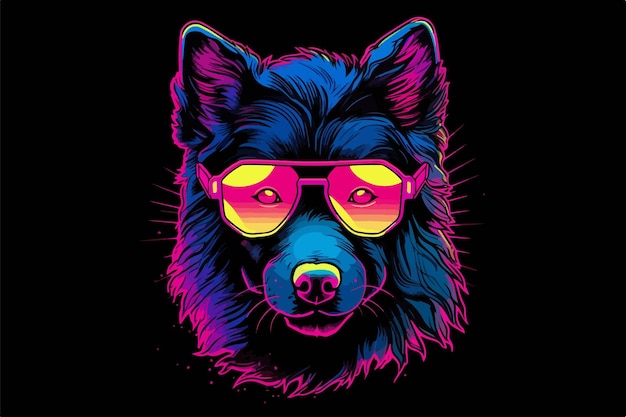 Ilustracja wektora stylu lat 80-tych Neon Dog