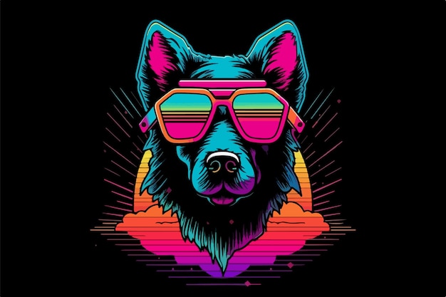 Plik wektorowy ilustracja wektora stylu lat 80-tych neon dog