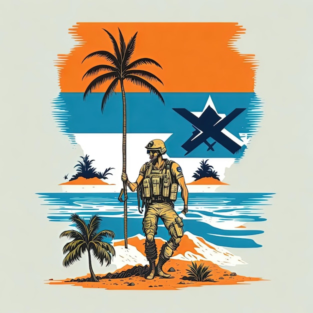 Ilustracja wektora t-shirta armii wojskowej wyspy góra kolorowy design
