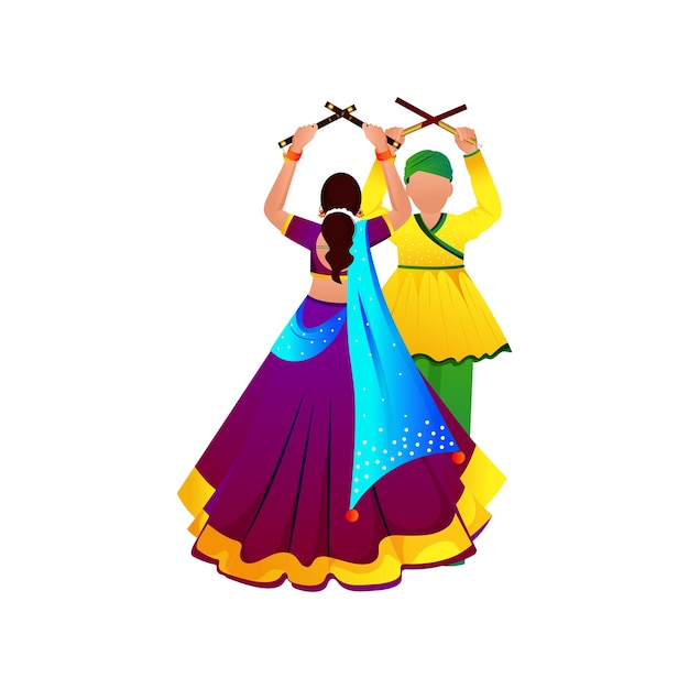 Ilustracja wektora tańca nocnego Dandiya dla szczęśliwego navratri