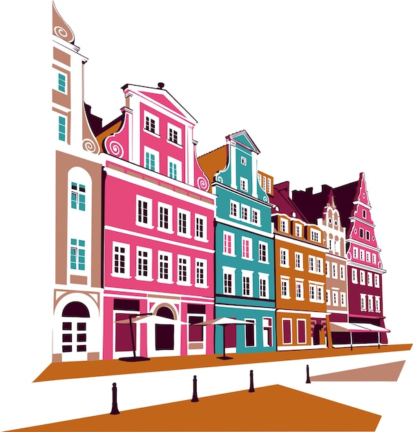 Plik wektorowy ilustracja wektora ulicy wrocławia w żywych kolorach