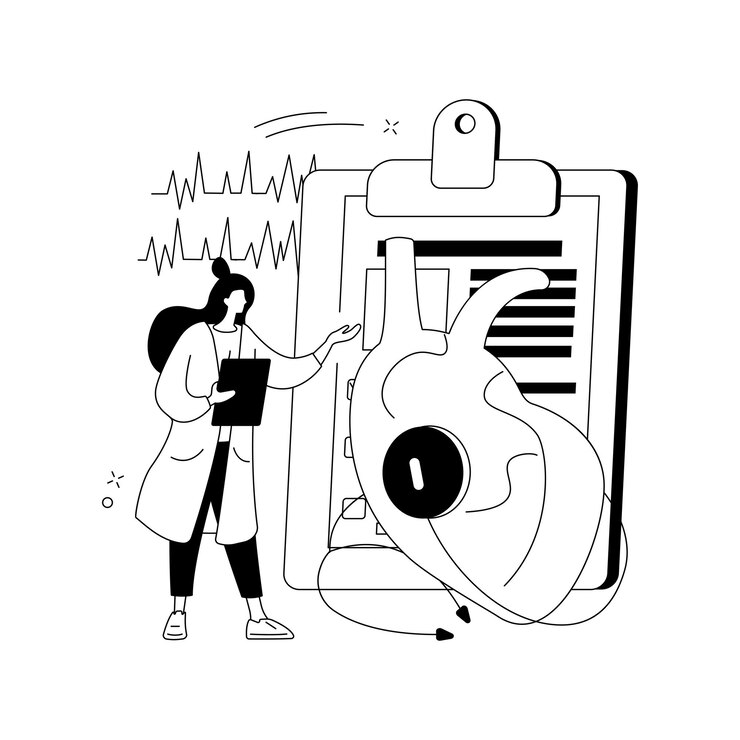 Wektor ilustracja wektorowa abstrakcyjna diagnoza choroby serca ciśnienie krwi badanie awaryjne tętno i ból w klatce piersiowej test stresu opieka nad pacjentem kardiologia abstrakcyjna metafora