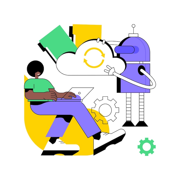 Wektor ilustracja wektorowa abstrakcyjna koncepcja robotyki w chmurze