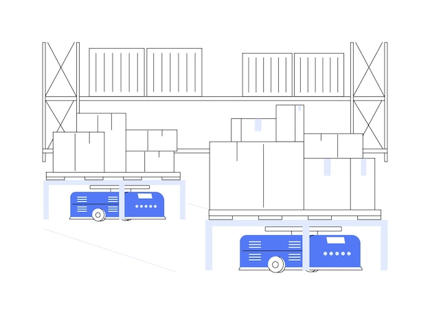 Ilustracja Wektorowa Abstrakcyjnego Koncepcji Automatycznego Wózka Z Przewodnikiem Grupa Wózków Samojezdnych Transportuje Materiały W Inteligentnych Technologiach Inwentaryzacji Magazynu Pojazdy Z Przewodnikiem Przemysł Abstrakcyjna Metafora