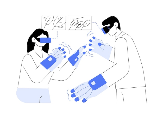 Ilustracja Wektorowa Abstrakcyjnych Rękawiczek Dotykowych Młoda Para W Rękawiczkach Dotykowych Vr I Inteligentnych Okularach Wirtualna I Rozszerzona Rzeczywistość Nowoczesna Technologia Czas Rozrywki Abstrakcyjna Metafora