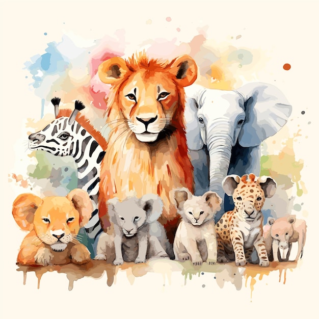 Ilustracja Wektorowa Akwarela ładny Zwierzę Safari