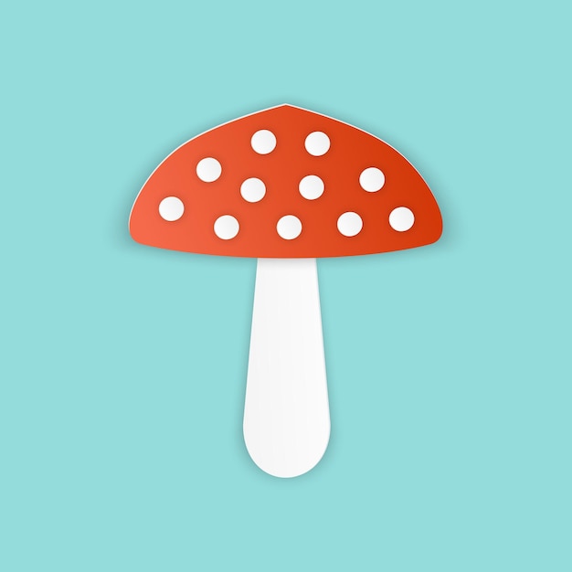 Ilustracja Wektorowa, Amanita Muscaria Grzyb Czerwony Z Białymi Kropkami W Stylu Papercut Z Przezroczystymi Cieniami Na Białym Tle Na Niebieskim Tle