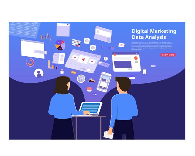 Ilustracja wektorowa analizy marketingu cyfrowego