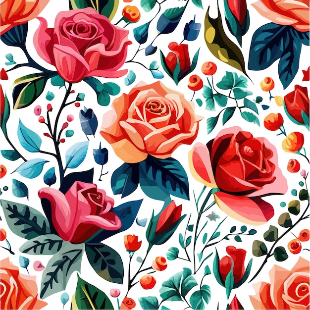 Ilustracja wektorowa bezszwowy wzór z dużymi różami ozdobą kwiatową na białym tle