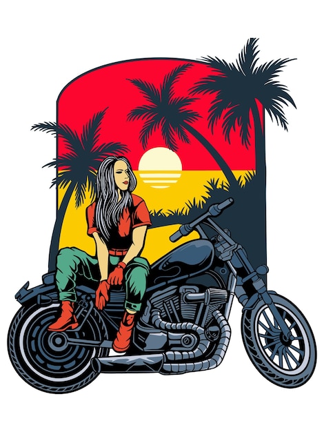 Plik wektorowy ilustracja wektorowa biker girl na plaży