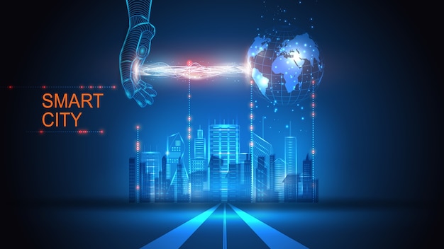 Ilustracja wektorowa budynku z elementami systemu inteligentnego domu. Nauka, futurystyczna