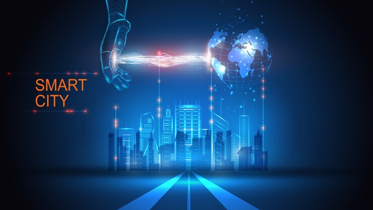 Wektor ilustracja wektorowa budynku z elementami systemu inteligentnego domu. nauka, futurystyczna