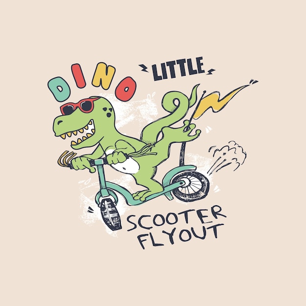 Ilustracja Wektorowa Cute Dino Jazda Na Skuterze