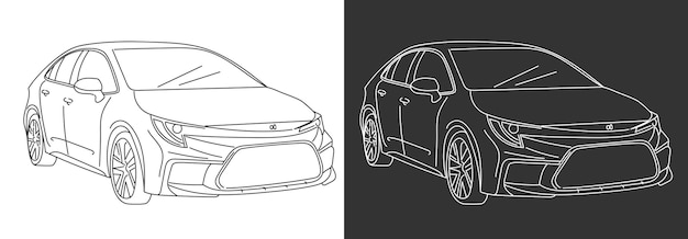 Plik wektorowy ilustracja wektorowa czarny zarys nowoczesnego samochodu sportowego odizolowana na czarno-białym tle