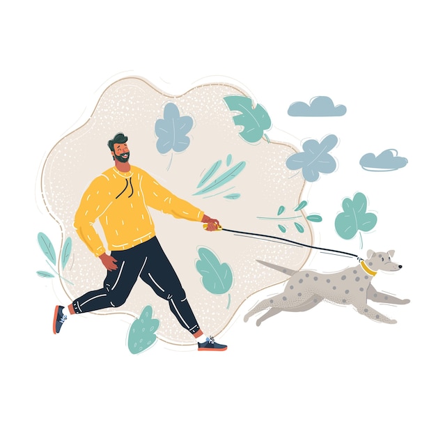 Ilustracja wektorowa człowieka biegającego z psem