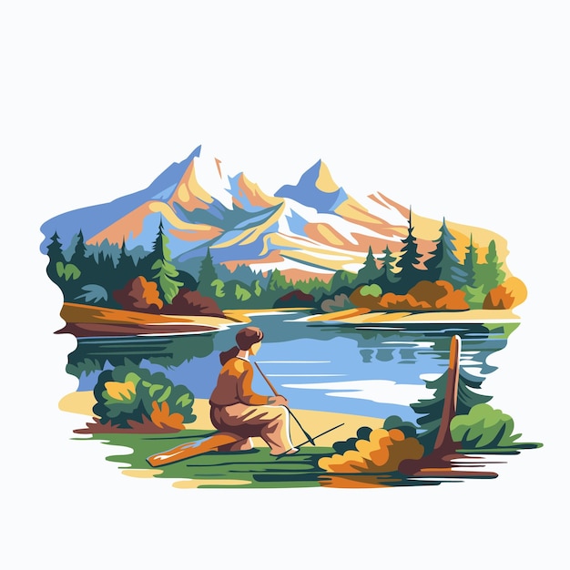 Plik wektorowy ilustracja wektorowa człowieka siedzącego w kajaku na jeziorze
