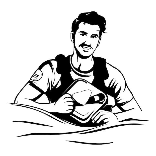 Plik wektorowy ilustracja wektorowa człowieka w kamizelce ratunkowej trzymającego pływę ratunkową