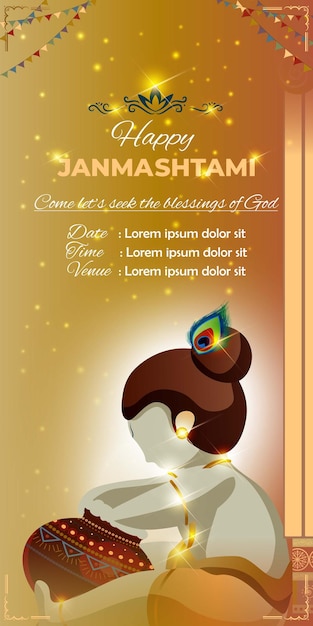 Plik wektorowy ilustracja wektorowa dla indyjskiego festiwalu janmashtami zaproszenie szablon