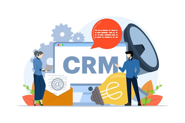 ilustracja wektorowa dotycząca CRM lub koncepcji zarządzania relacjami z klientami