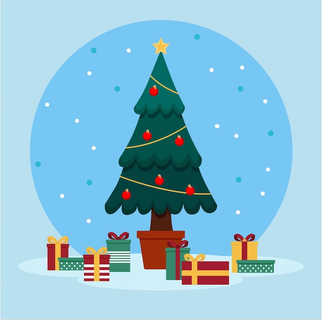 Plik wektorowy ilustracja wektorowa drzew bożonarodzeniowych dekorowana zielona choinka i sosny z czerwonymi gałęziami kulowymi